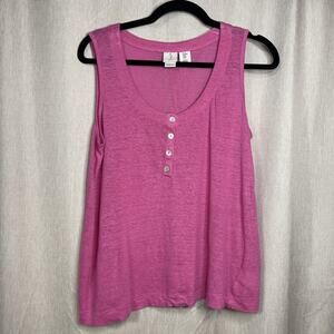Henley Tank Top Joie Linen Jersey M Pink Coquette Retro Preppy Beach Resort Y2K